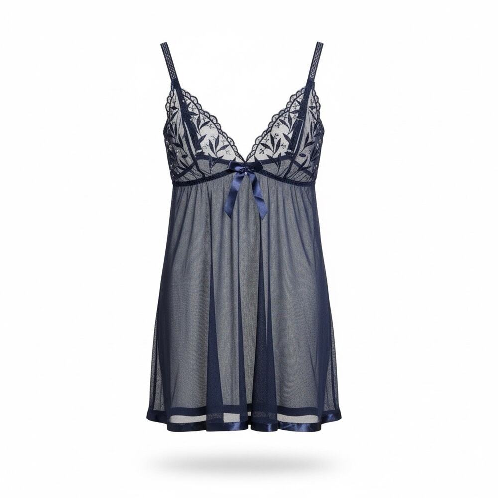 Spree Intimates Y2K Babydoll Lingerie Dress 2X Navy Lace Mesh Fairycore Goth